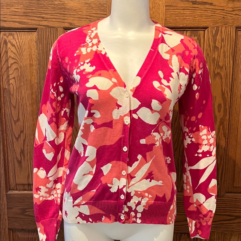 St. John's Bay Vibrant Floral V-Neck Cardigan M